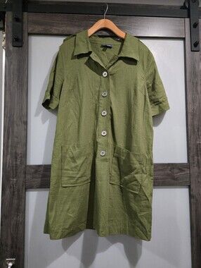ModCloth Casual Aspects Linen-Blend Dress Avocado Green Size Medium